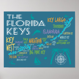 Florida Nycklar typografiskt karta med färglöst na Poster