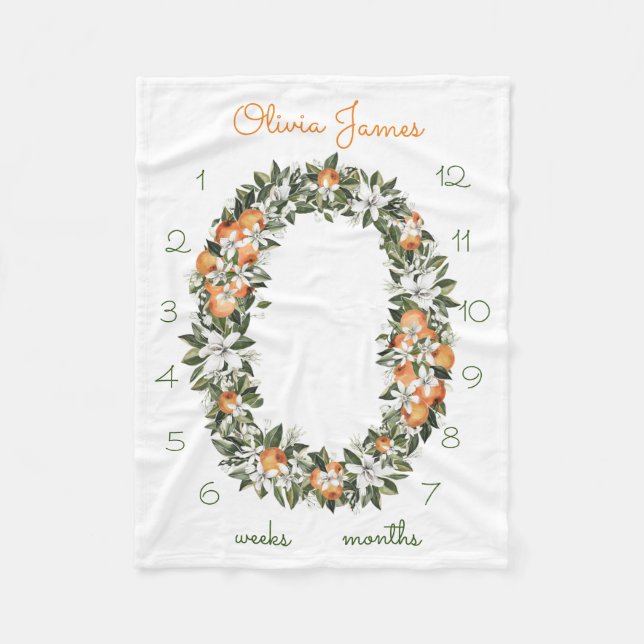 Florida Orange Baby Milestone Månatligt Baby Blank Fleecefilt (Framsidan)