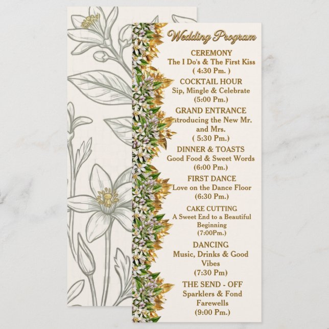 Florida Orange Blossom Bröllopsprogramkort Program (Fram/baksida)