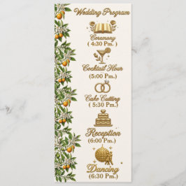 Florida Orange Blossom Guld Elegant Bröllopsprogra Program