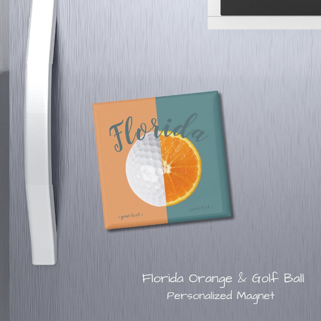Florida Orange Golfboll Magnet (Personalized Magnet. Half golf ball & Florida orange design with contrasting colored backround!)