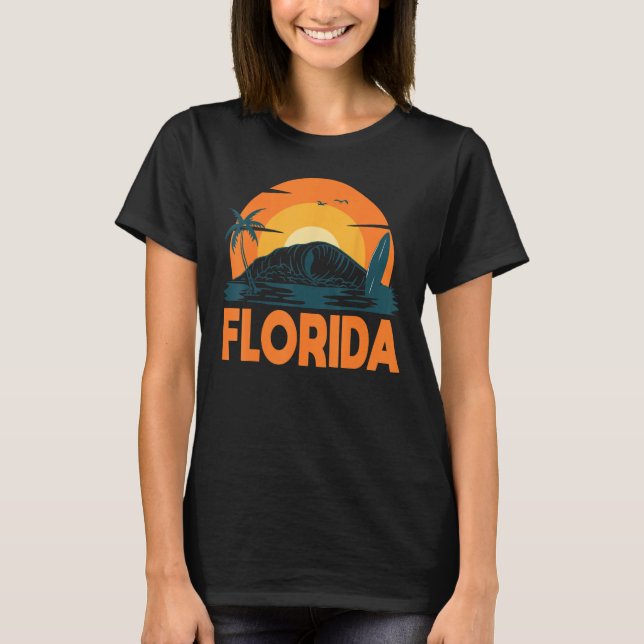 Florida Palm Tree Surf Surfing Beach Island Summer T Shirt (Framsida)