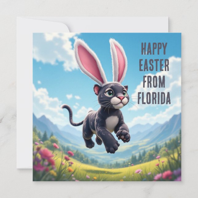 Florida panther med kanin öron julkort (Framsida)