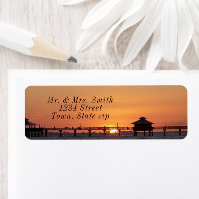 Florida Pier Bevalt Sunset Returadress Etikett (Insitu)
