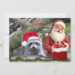 Florida Raccoon, Gator, and Santa Flat Card Julkort