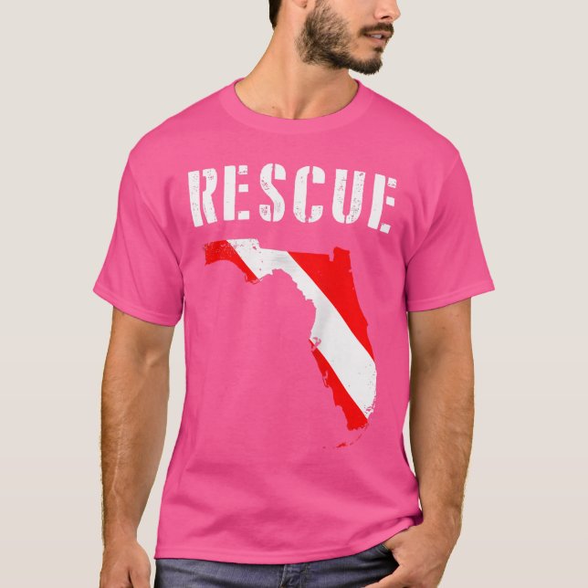 Florida Rädding Diver Dive Flagga Dyka Divema T Shirt (Framsida)