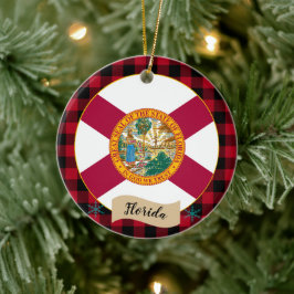 Florida, Red buffalo plaid & Florida Flagga Julgransprydnad Keramik