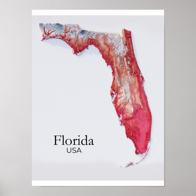 Florida Relief Map Red Texture Poster (Framsidan)