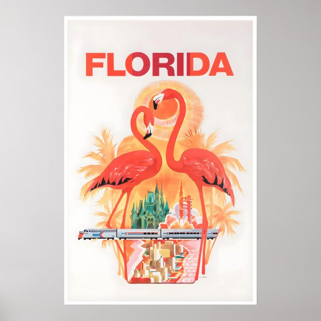 Florida Resemalmanacka Flamingo Konsttryck Poster (Framsidan)