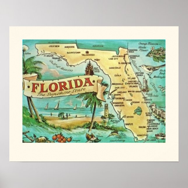 Florida Retro 16 x 20 Karta Poster (Framsidan)