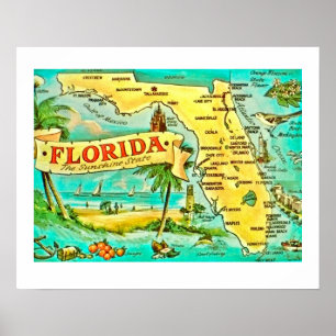 Florida Retro 20 x 16 Karta Poster