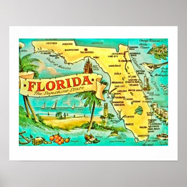 Florida Retro 20 x 16 Karta Poster (Framsidan)