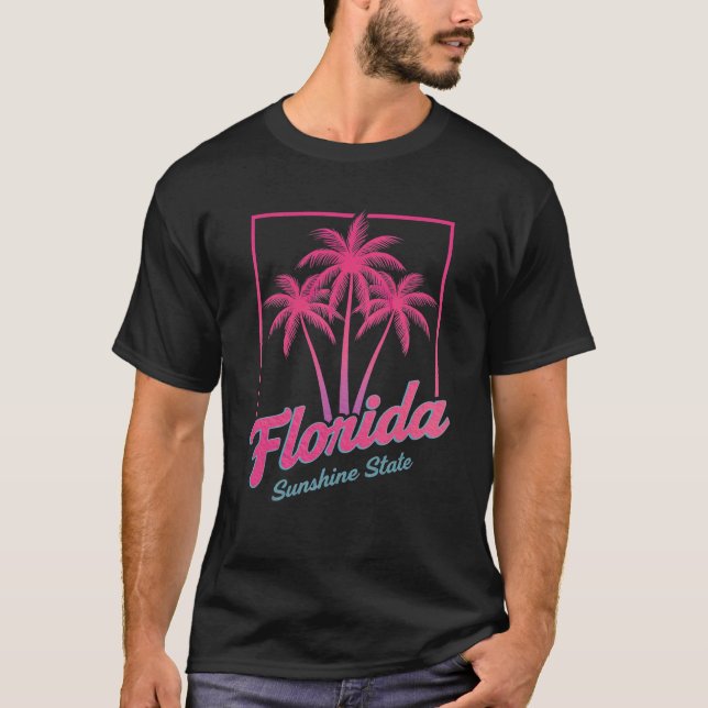 Florida Retro 80s Neon Handflatan Träd T Shirt (Framsida)
