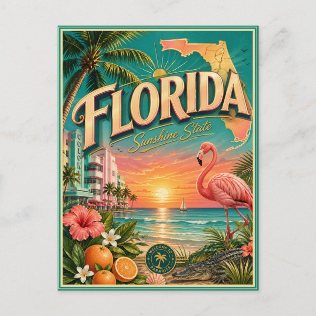Florida Retro Resa Souvenir vykort (Framsida)