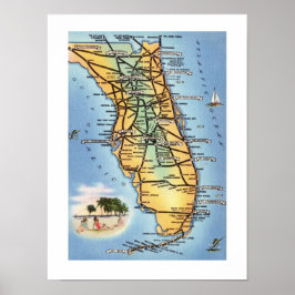 Florida Road Karta 12x16 Poster Skriv ut