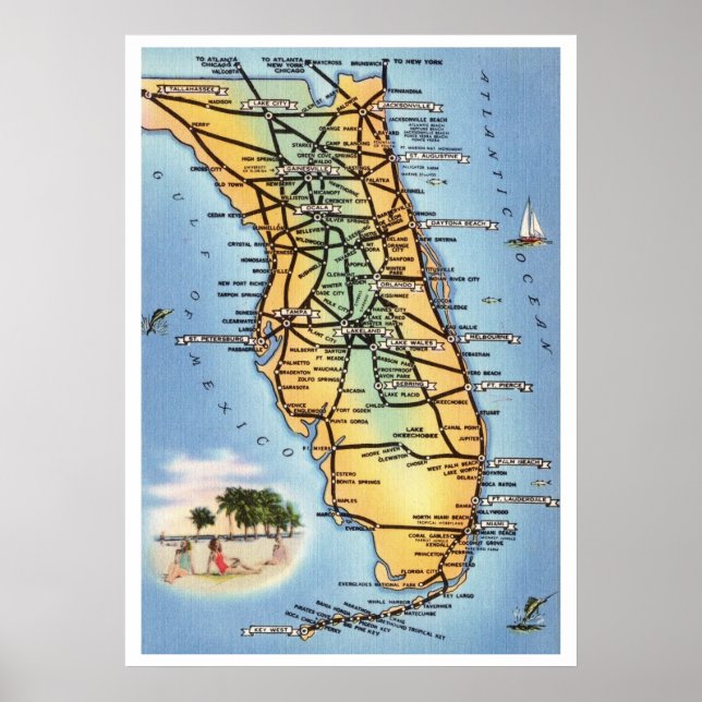 Florida Road Karta 20x28 Poster (Framsidan)