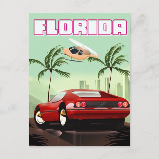 Florida röd retro sportbil vykort (Framsida)