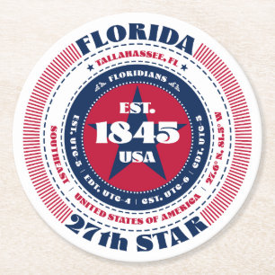 Florida Rött vitt blått Typography Underlägg Papper Rund