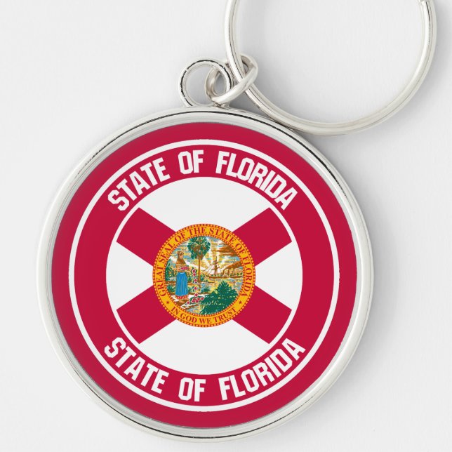 Florida Round Emblem Rund Silverfärgad Nyckelring (Framsidan)