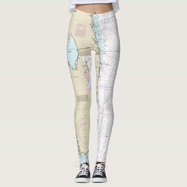 Florida Sailing Autentical Nautical Chart Boater Leggings (Framsida)