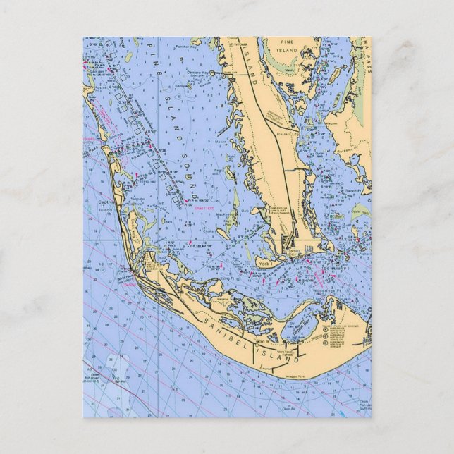  Florida - Sanibel Captiva Nautical Chart Postcard Vykort (Framsida)