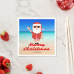 Florida Santa på Beach God jul Pappersservett<br><div class="desc">Coola Tomten med solglasögon på stranden "God jul" utformar julfester för julgranar. Anpassad med namnen.</div>