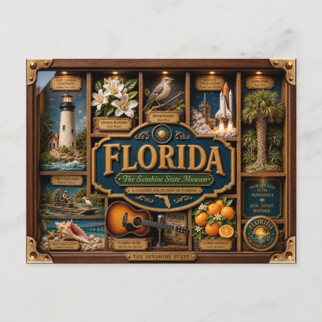 Florida Shadow Box 3D Figurin Delstat Vykort (Framsida)