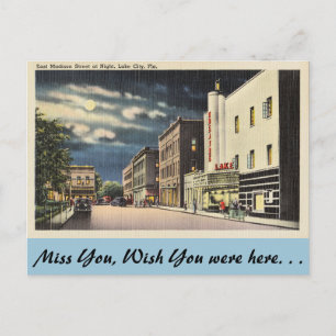 Florida, Sjö City, Öster Madison St. på natten. Vykort