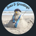 Florida Snögubbe Stickers - Sand Sculpture - Beach Runt Klistermärke<br><div class="desc">Florida Snögubbe Stickers - Sand Sculpture - Beach</div>