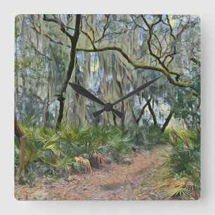 Florida Snöre Spansk moss Impressionist Art Fyrkantig Klocka