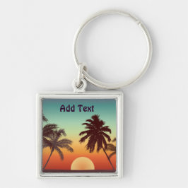 Florida solnedgång fyrkantig silverfärgad nyckelring