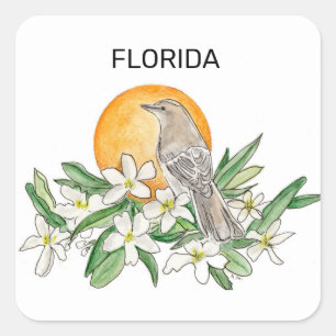 Florida State Bird and Flower Fyrkantigt Klistermärke