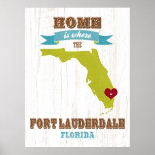 Florida State Karta Art- Kärlek Fort Lauderdale Ar Poster