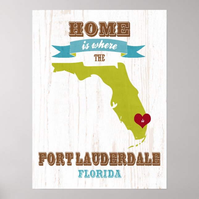 Florida State Karta Art- Kärlek Fort Lauderdale Ar Poster (Framsidan)