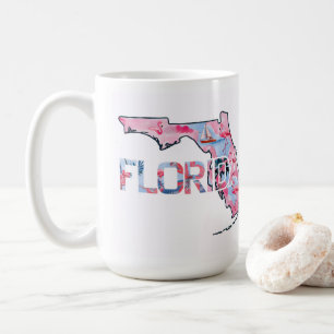 Florida State Karta disline Shape Rosa Flamingos Kaffemugg