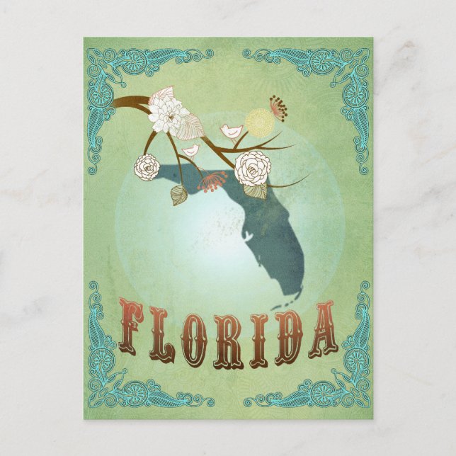 Florida State Karta - Grönt Vykort (Framsida)