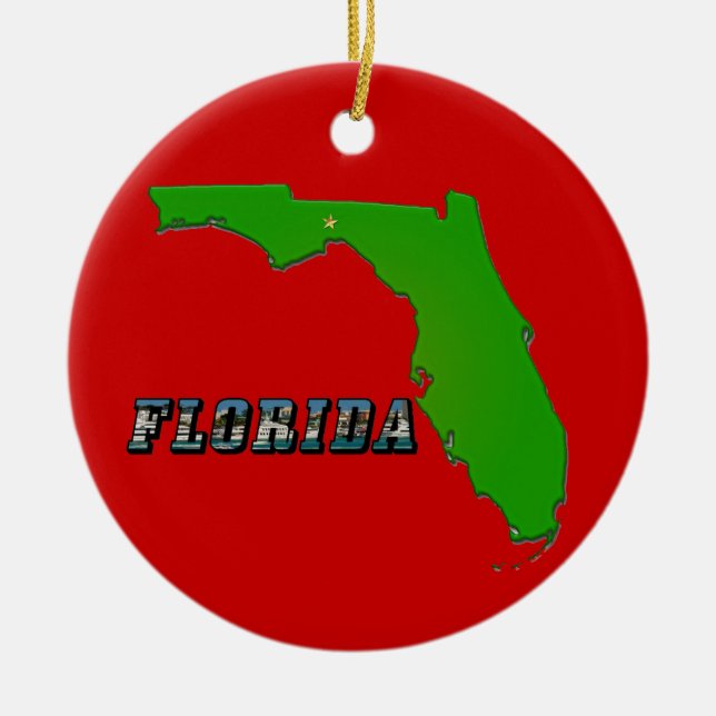 Florida State Karta och Text Julgransprydnad Keramik (Framsidan)