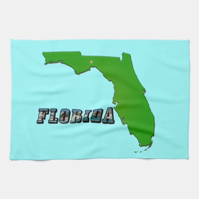 Florida State Karta och Text Kökshandduk (Horisontell)