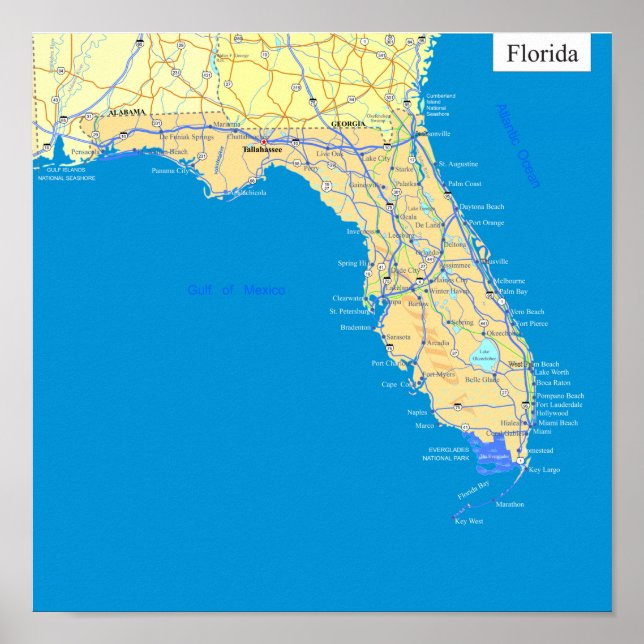Florida State karta Poster (Framsidan)