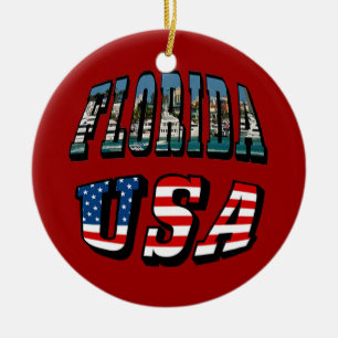 Florida State och USA flagga Text Julgransprydnad Keramik