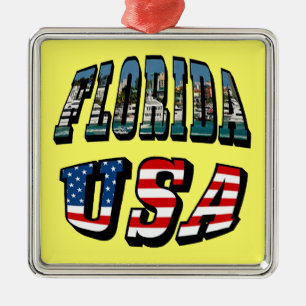 Florida State och USA flagga Text Julgransprydnad Metall