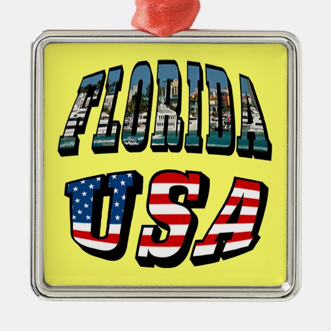 Florida State och USA flagga Text Julgransprydnad Metall (Framsidan)