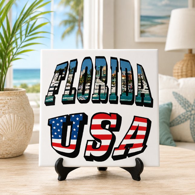 Florida State och USA Flagga Text Kakelplatta (Florida State and USA Flag Text Tile)