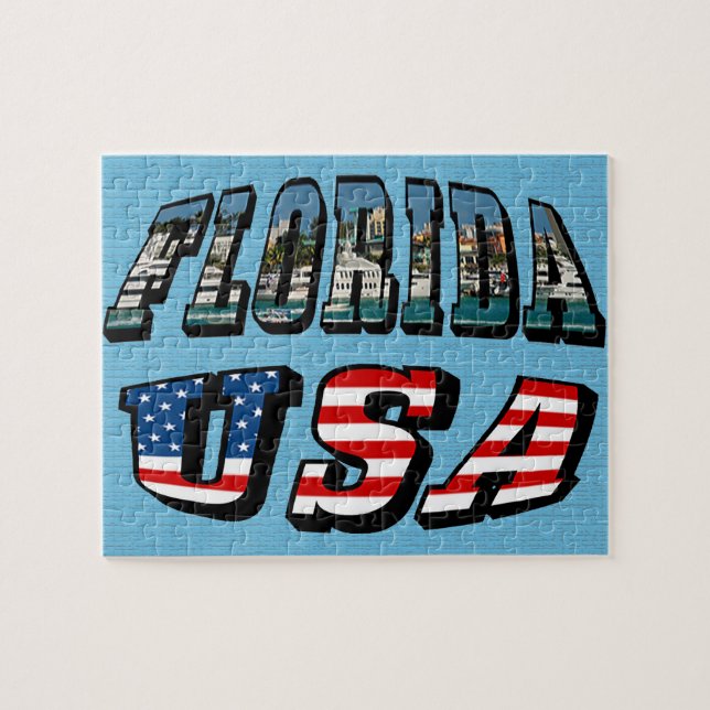 Florida State och USA flagga Text Pussel (Horisontell)