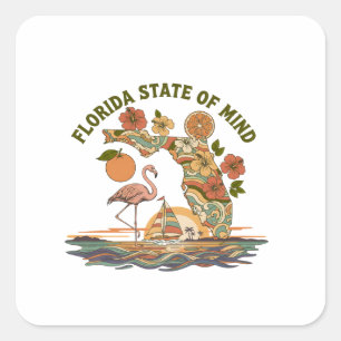 Florida State of Mind Retro Flamingo Segelbåt Pres Fyrkantigt Klistermärke