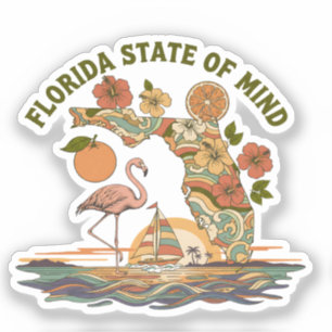 Florida State of Mind Retro Flamingo Segelbåt Pres Klistermärken