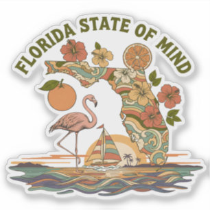 Florida State of Mind Retro Flamingo Segelbåt Pres Klistermärken