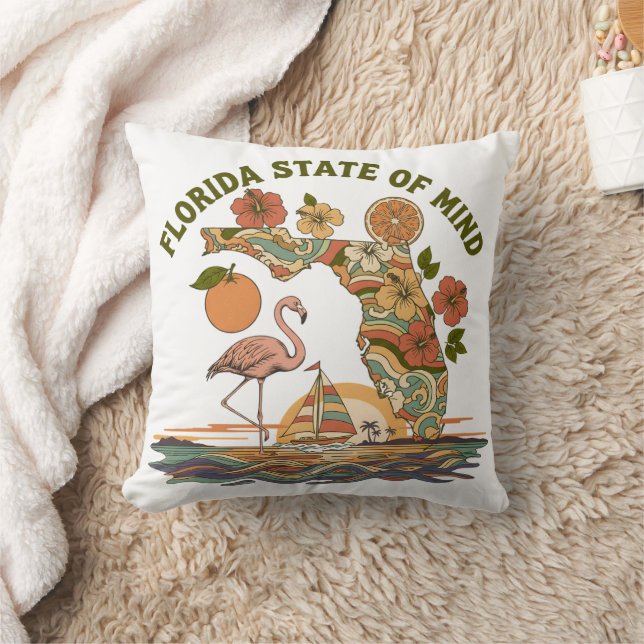 Florida State of Mind Retro Flamingo Segelbåt Pres Kudde (Filt)