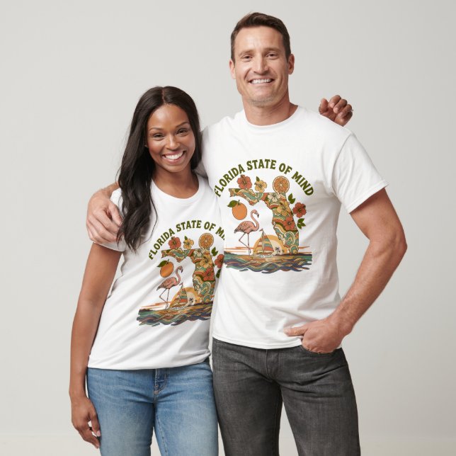 Florida State of Mind Retro Flamingo Segelbåt Pres T Shirt (Unisex)