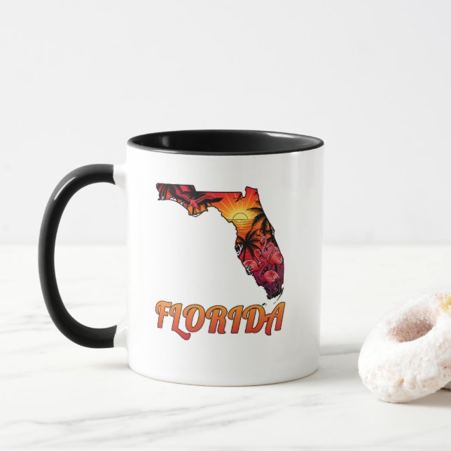 Florida State Outline Handflatan Träd Tattoo Stil Mugg (Med munk)